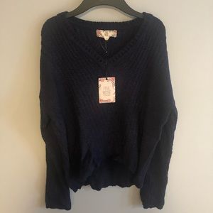 Pink Rose Blue Knit Womens Cardigan